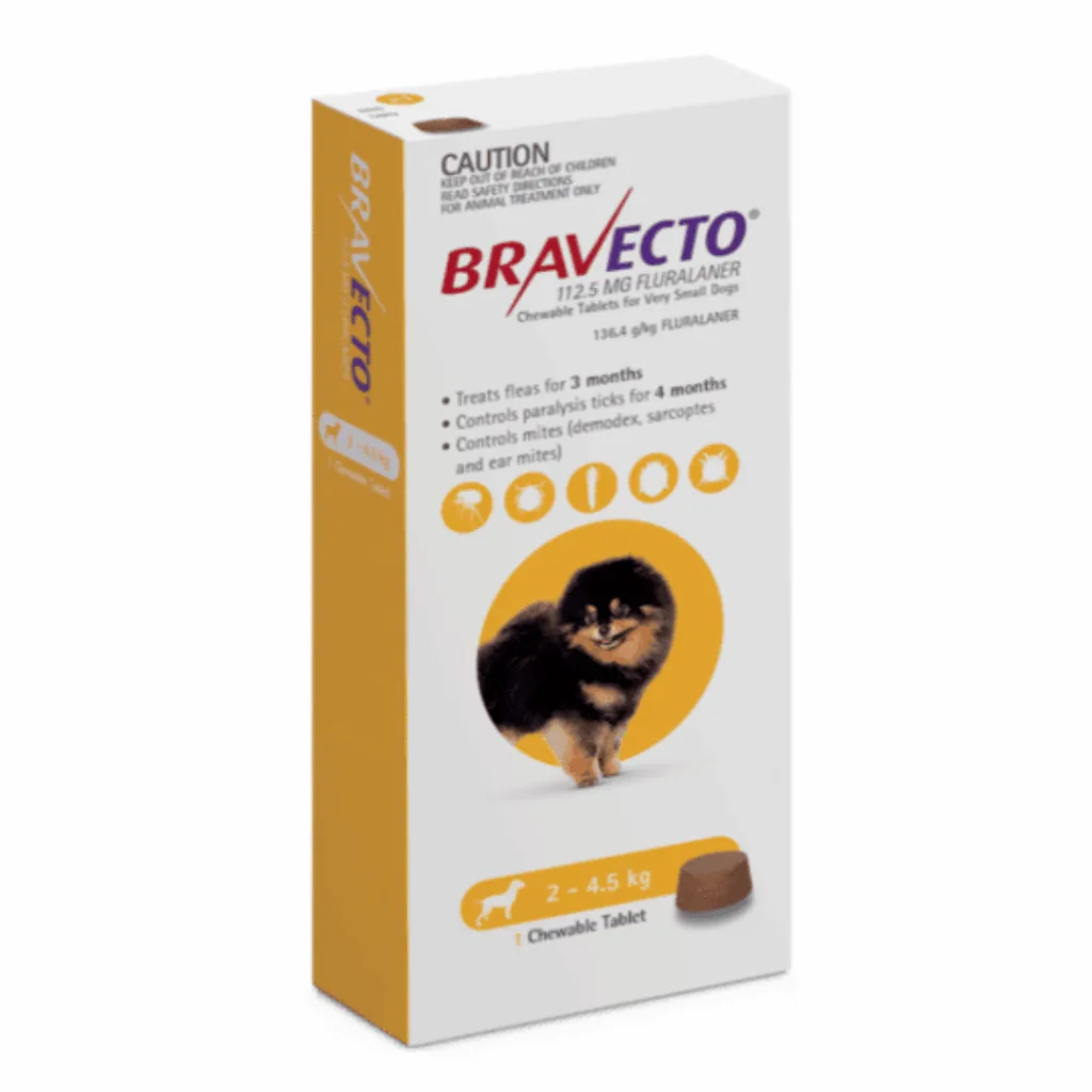 Bravecto Chewable Tablet For Dogs -112.5mg. 2 To 4.5kg